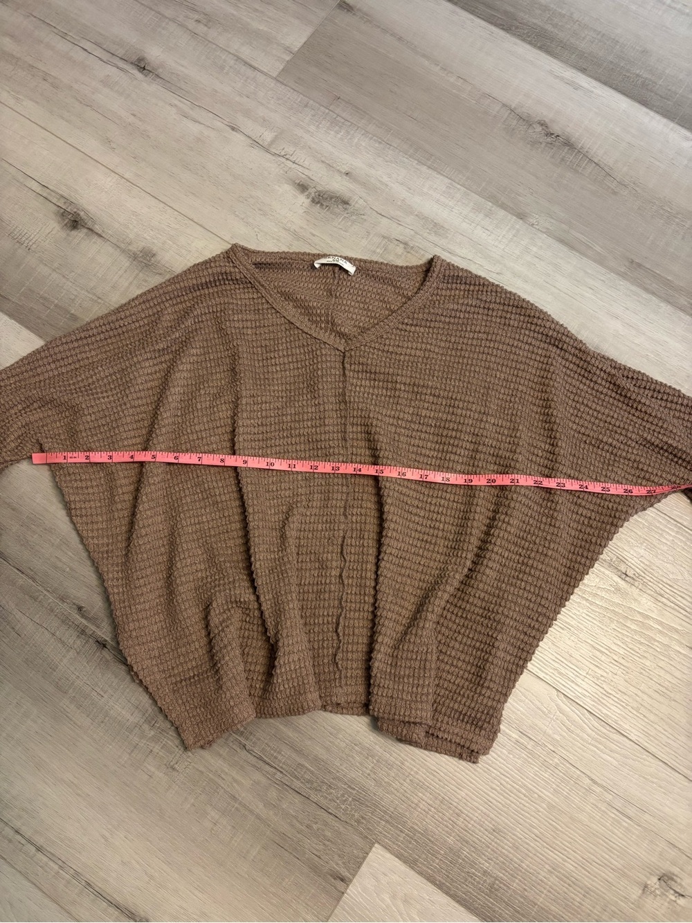 ⭐️ SALE - Zenana Waffle Knit Dolman Sweater Taupe V-Neck Oversized S/M Boho - Picture 5 of 9